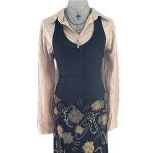 Y2k Pintuck Tan Button Down Womens Large